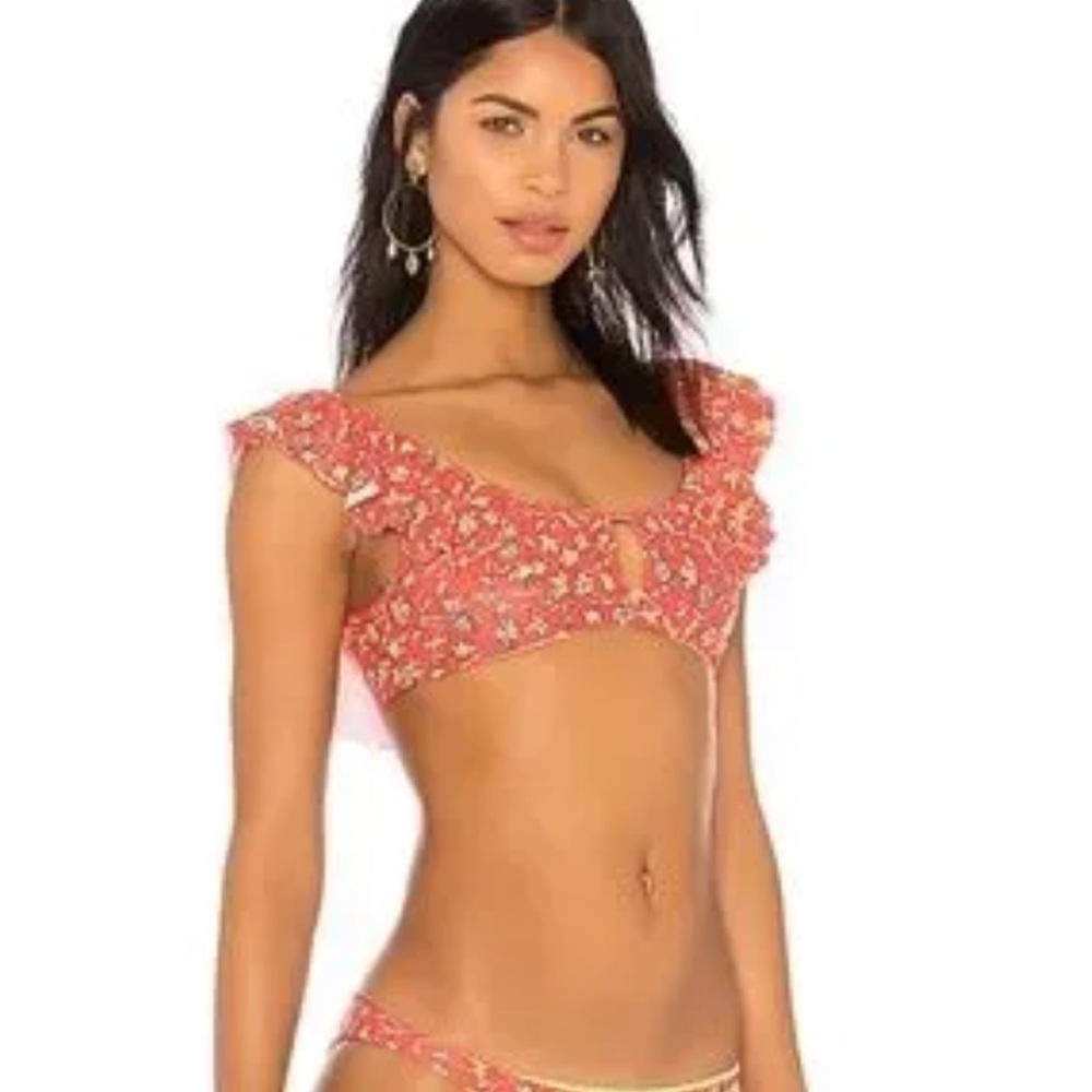 Amuse Society Black and Pink Ruffled Bikini